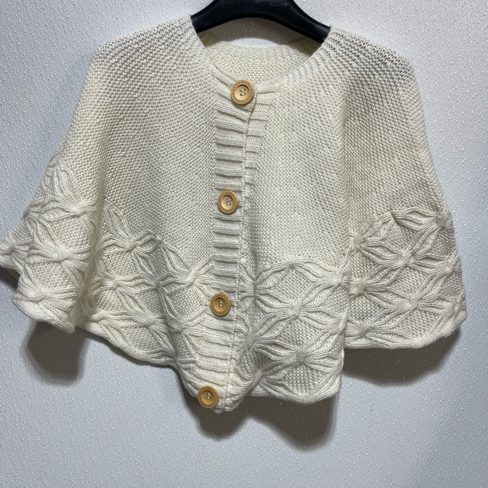 3/$30 Cream Knit Button-Front Women's Sweater Cape